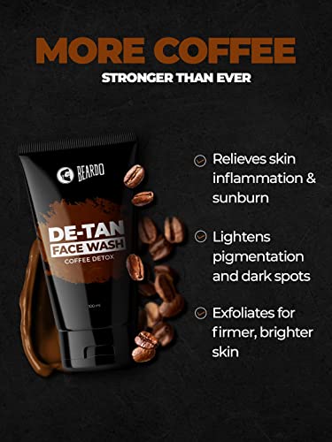 Beardo DeTan Face Wash for Men | With Vitamin E, Aloe Vera & Coffee | All in One Tan removal Face Wash for Men | Exfoliates, Brightens and Hydrates Skin | All Skin type | 100ml